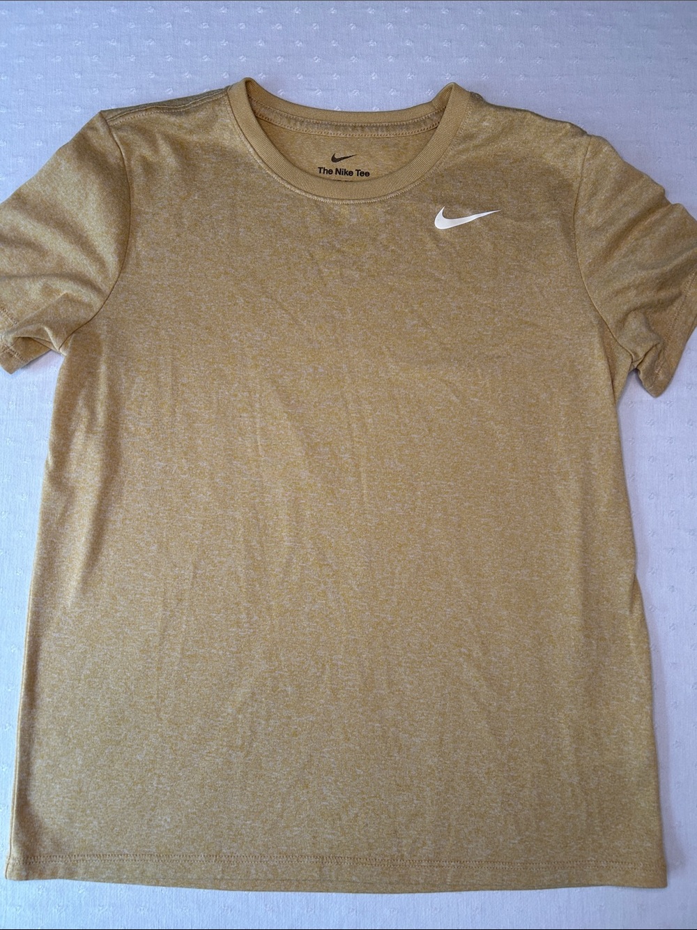 Nike Women's Heather Gold Short Sleeve Tee with White Swoosh